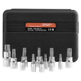 Torx Bit Socket Set, 13-Piece Star T8 - T60 Set, S2 Alloy Steel and Cr-V Steel, 1/4 in, 3/8 in, and 1/2 in Drives, with Enhanced Storage Case