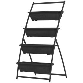 4-Tier Vertical Garden Planter Black Outdoor Plant Stand for Vegetables Flowers with 4 Boxes