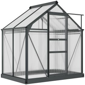 Polycarbonate Greenhouse, Heavy Duty Outdoor Aluminum Walk-in Green House Kit Vent Door, 6.2'x4.3'x6.6' Gray