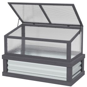 Raised Garden Flower Bed Kit with Lean-to Greenhouse, Wooden Cold Frame Planter, 41" x 22.5" x 28.25", Gray