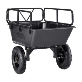Garden Utility Trailer, 10 Cu. Ft 500lbs, ATV UTV Hauling Trailer, Tow Behind Poly Dump Cart with 16" Tires, Hand Pull or Foot Pedal