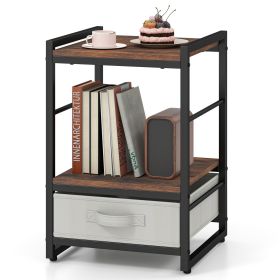 Nightstand Industrial Bedside Table with Open Storage Shelf and Fabric Drawer