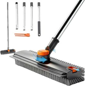 Scrub Brush with Long Handle, Floor Scrub Brush Squeegee Broom for Cleaning