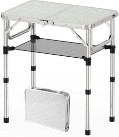Folding Camping Table, Aluminum 24" x 16" Adjustable Height Max 27.5" with Carrying Handle, Lightweight