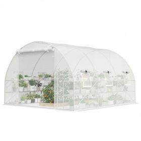 10'x11'x6' Walk-in Tunnel Greenhouse with Shelves, Mesh Door and Windows, Hoop House Greenhouse with PE Cover, White