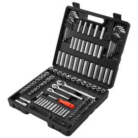 Socket Set, 149 Pieces, 3/8 & 1/4 & 1/2 inch Drive Socket and Ratchet Set, SAE and Metric, Deep and Shallow, Mechanic Tool Kit with Bits, Accesso
