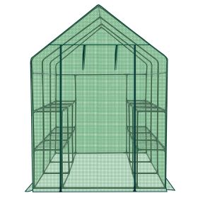 Large Walk-in Greenhouse with PE Cover & Side Windows, 12-Shelf Indoor Outdoor Portable Greenhouse for Garden Backyard, 56 x 85 x 77", Green