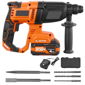 Rotary Hammer Drill, 7/8 in SDS-Plus Cordless, 20V Battery Powered Rotary Hammer, Brushless, Including Battery, Charger, 3 Drill Bits, Flat Chisel