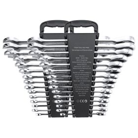 Combination Wrench Set, 30-Piece Ratcheting Wrench Set with Organizer Rack, Cr-V Steel Wrench Set SAE 1/4" to 1", Metric 8 mm to 24 mm