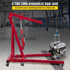 Hydraulic Long Ram Jack, 3 Tons/6600 lbs Capacity, with Single Piston Pump and Clevis Base, Manual Cherry Picker with Handle, for Garage/Shop Cra