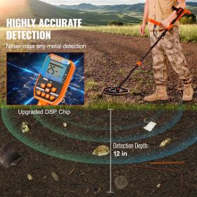 Waterproof Metal Detector, 12" Coil, Professional Rechargeable Gold Detector, 39-50 in Adjustable with LCD 7 Modes Advanced DSP Chip Bluetooth He