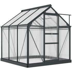 Polycarbonate Greenhouse, Heavy Duty Outdoor Aluminum Walk-in Green House Kit Vent Door, 6.2'x6.2'x6.6' Gray