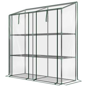 Lean-to Greenhouse, Portable Greenhouse with 3 Tier Shelves, 2 Roll-Up Zippered Doors, 56.3" x 18.1" x 59.4", Clear