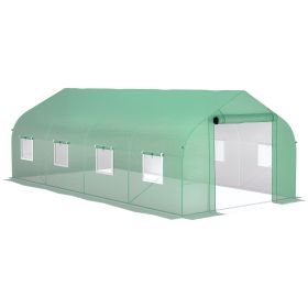 20' x 10' x 7' Walk-in Tunnel Greenhouse with Zippered Mesh Door and 8 Mesh Windows, Gardening Plant Hot House with Galvanized Steel Hoops, Green