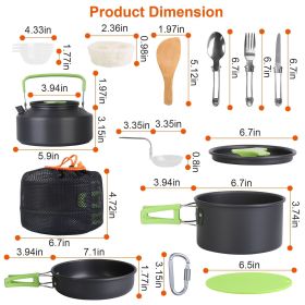 16Pcs Camping Cooking Ware Set Camping Stove Cookware Kit Aluminum Pot Pan Kettle Set with Bowls Knife Fork Spoon Carabiner Spatula Cutting Board