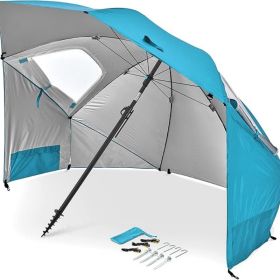 50+ Umbrella Shelter with Patented Side Panels and Tilt Mechanism, Heavy-Duty 1.25 Inch Center Pole, Auger Anchor for Sand and Grass (Style: Aqua   REG)