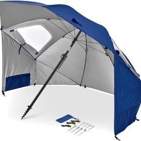 50+ Umbrella Shelter with Patented Side Panels and Tilt Mechanism, Heavy-Duty 1.25 Inch Center Pole, Auger Anchor for Sand and Grass (Style: Bright Blue  REG)
